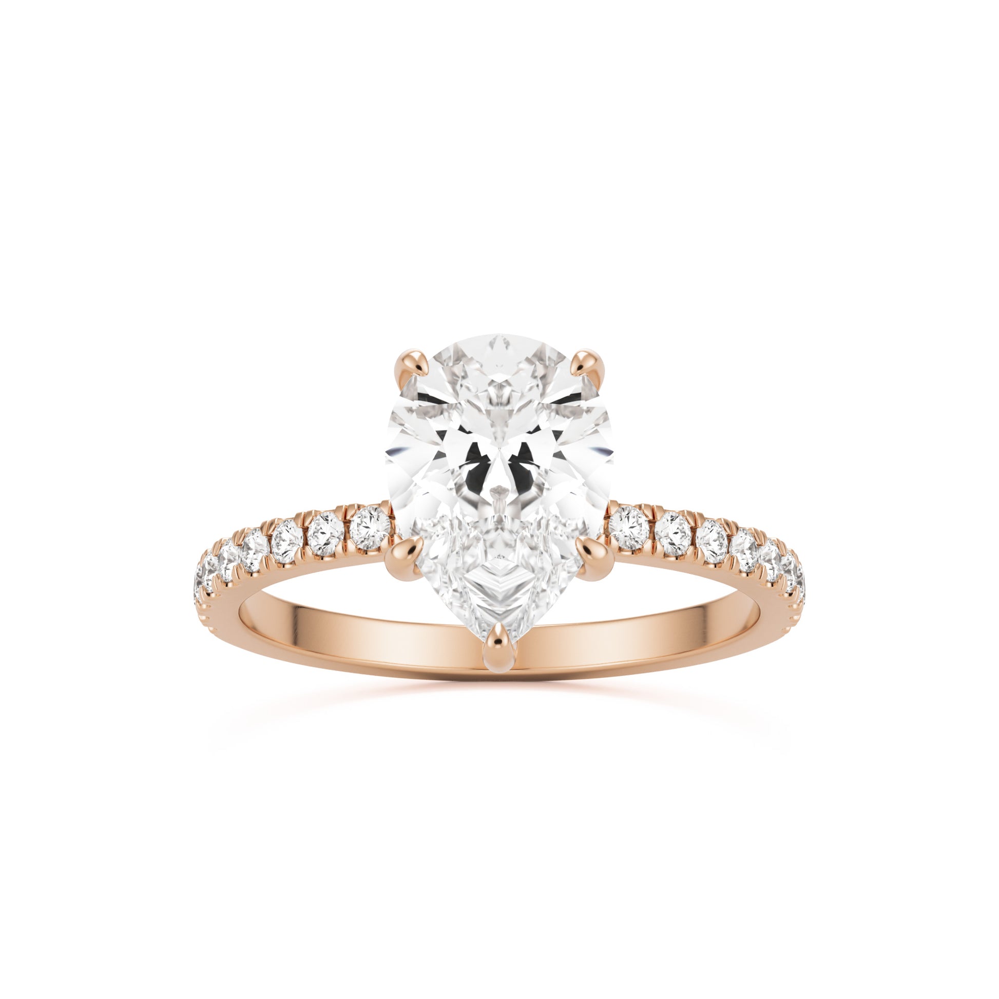 pear hidden halo pavé 14k rose gold