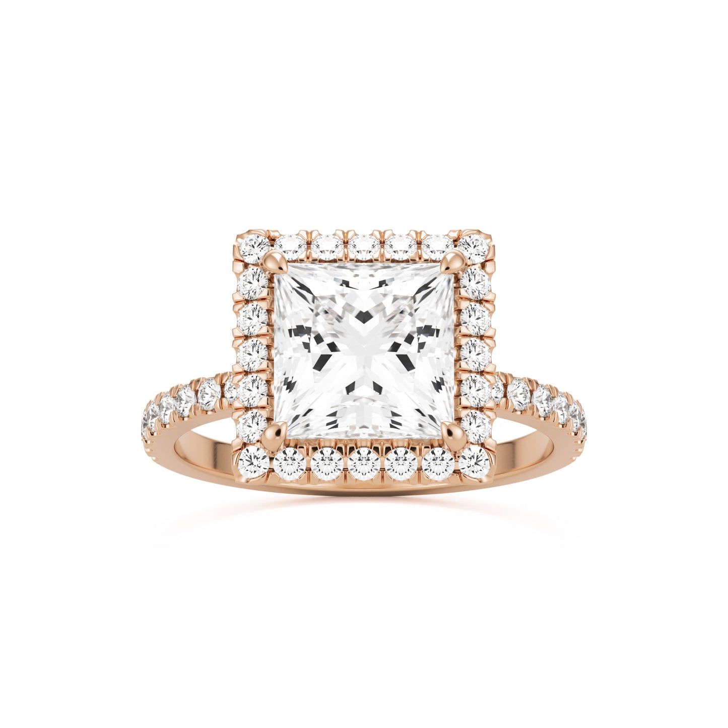 princess halo pavé 14K rose gold