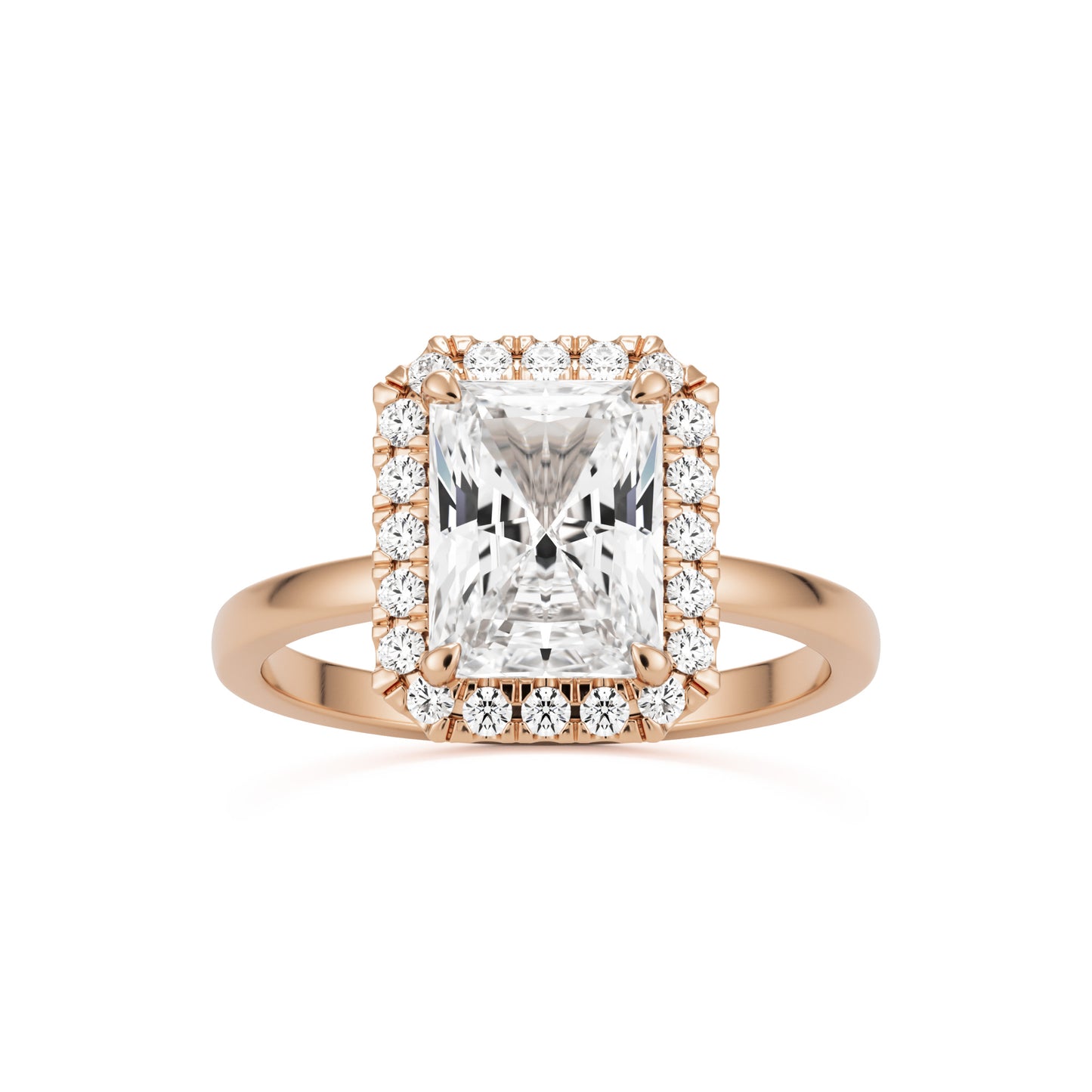 radiant moissanite halo 14k rose gold