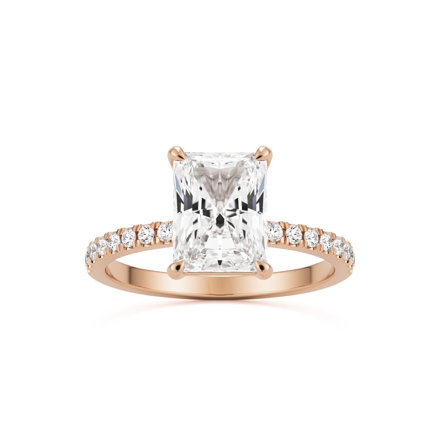 radiant moissanite pavé solitaire 14k rose gold