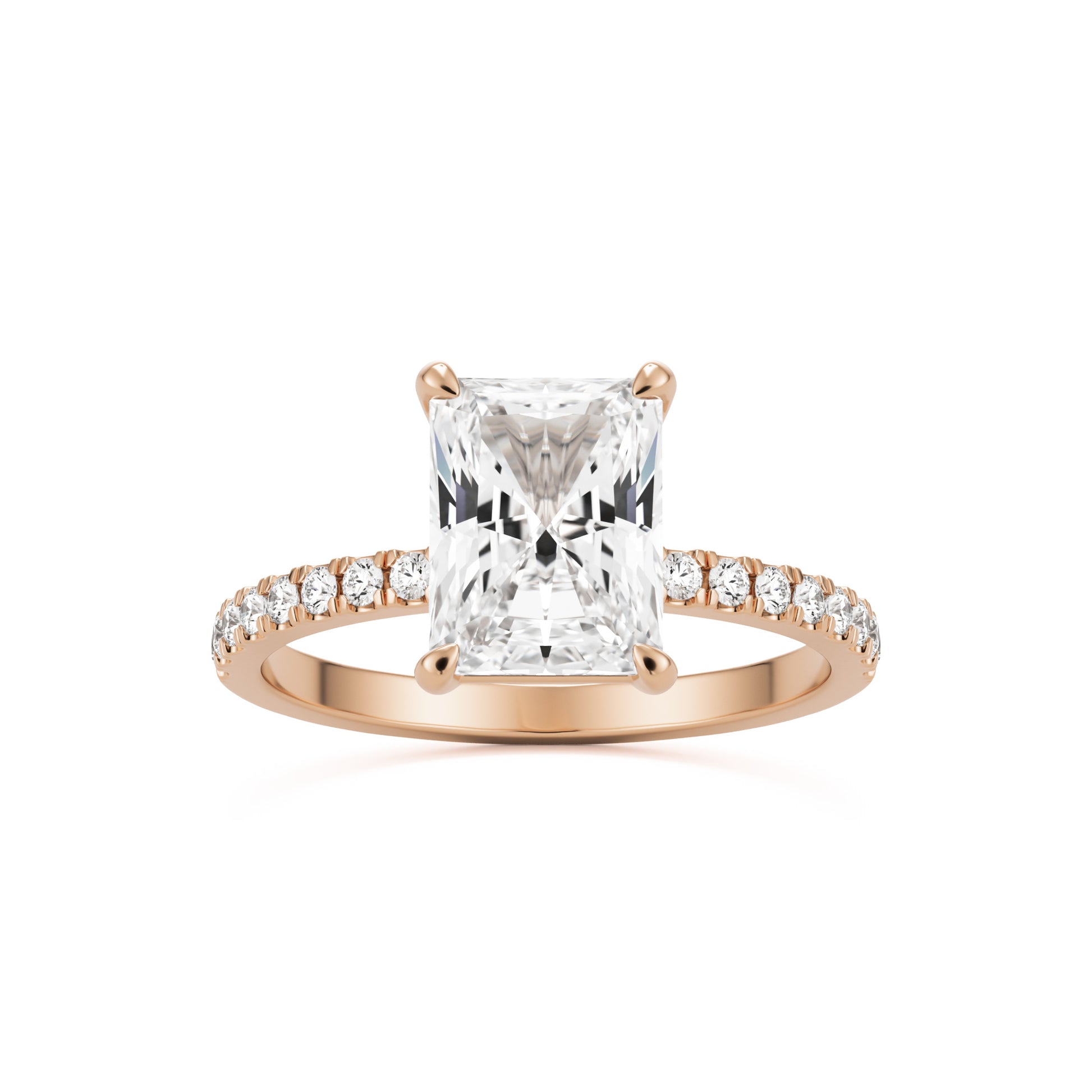 radiant moissanite pavé solitaire 14k rose gold