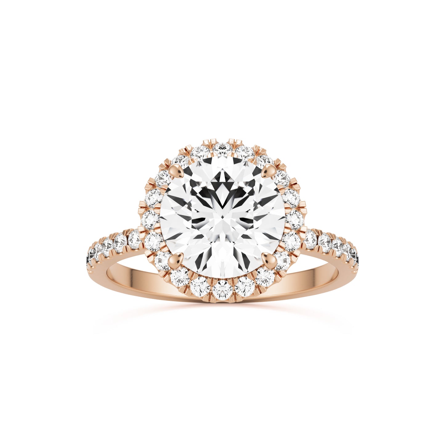 round solitaire halo pavé 14K rose gold