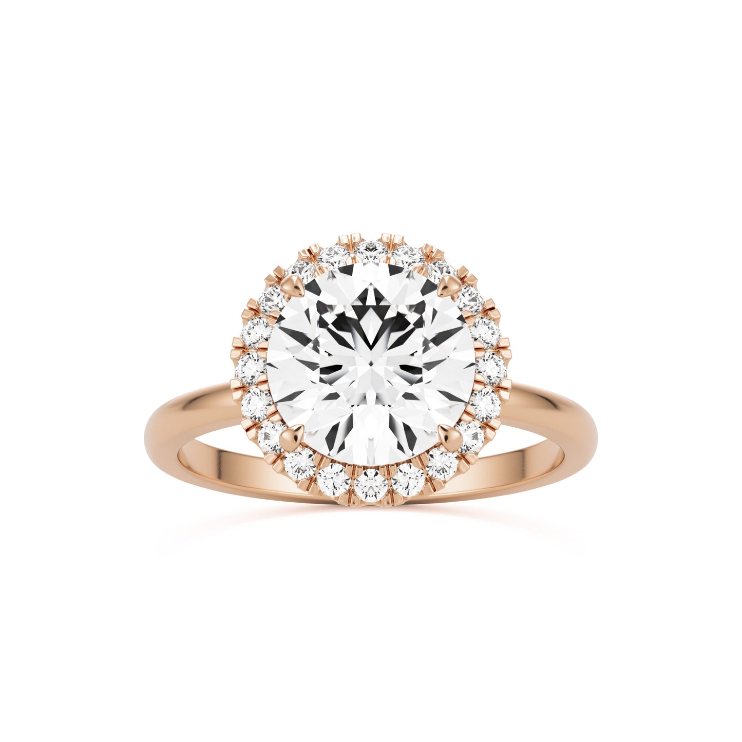 round solitaire halo 14K rose gold