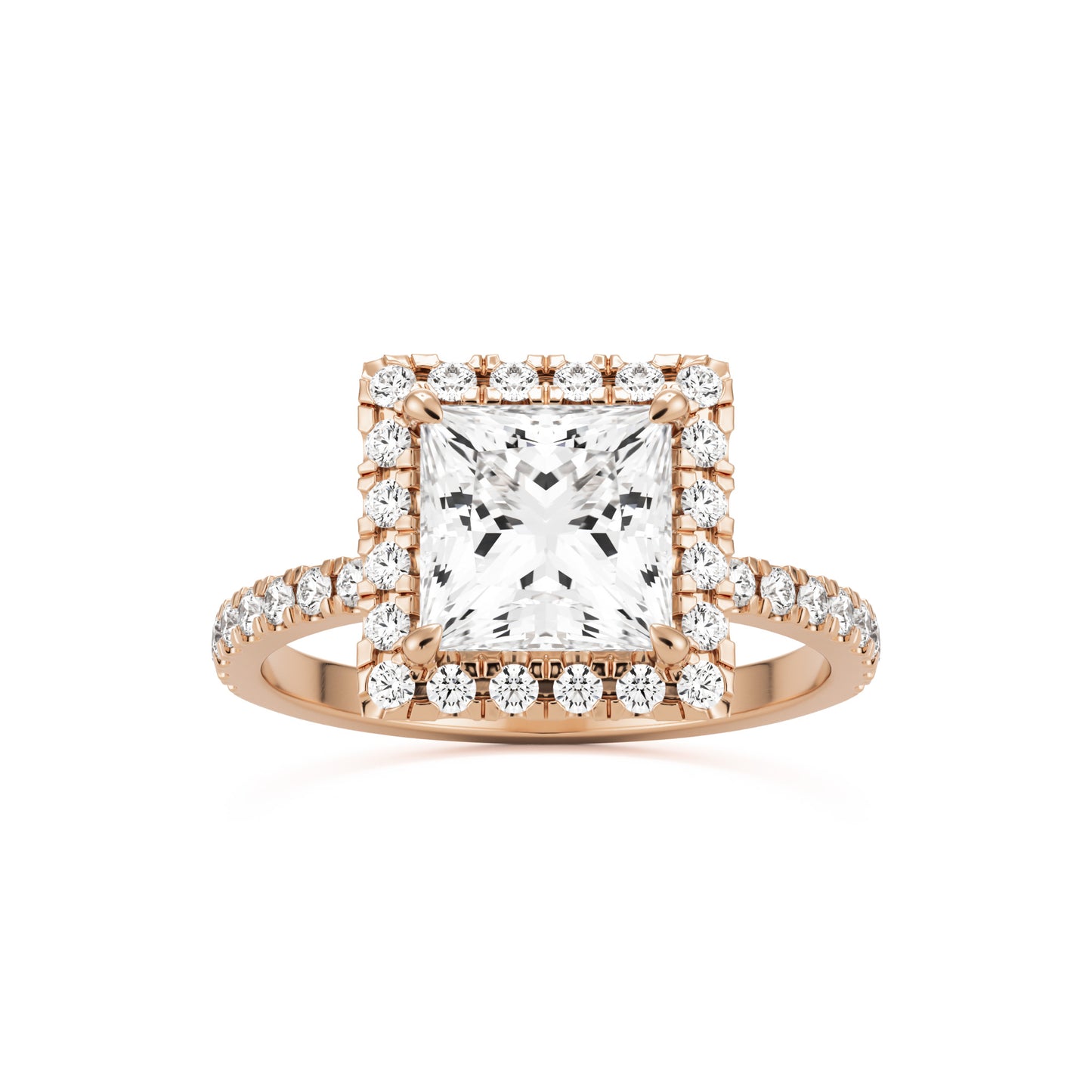square moissanite halo pavé solitaire 14k rose gold