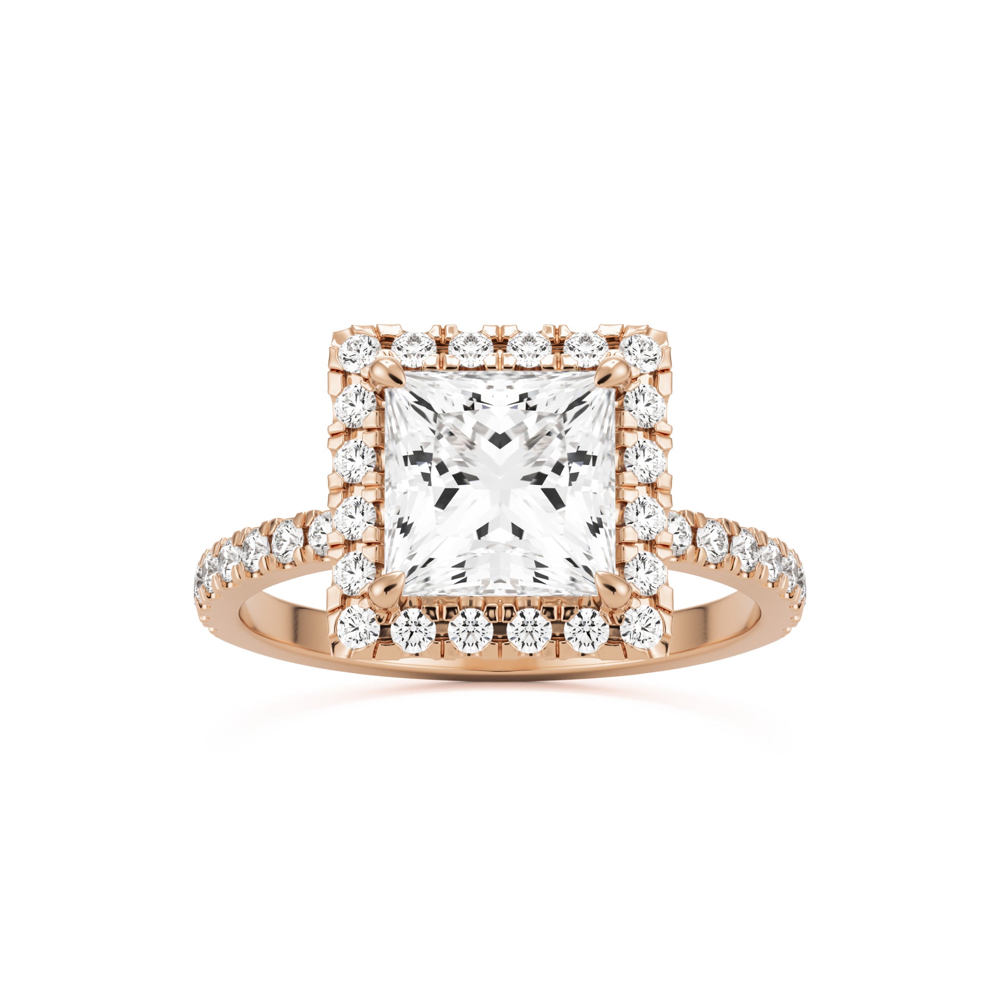 square moissanite halo pavé solitaire 14k rose gold