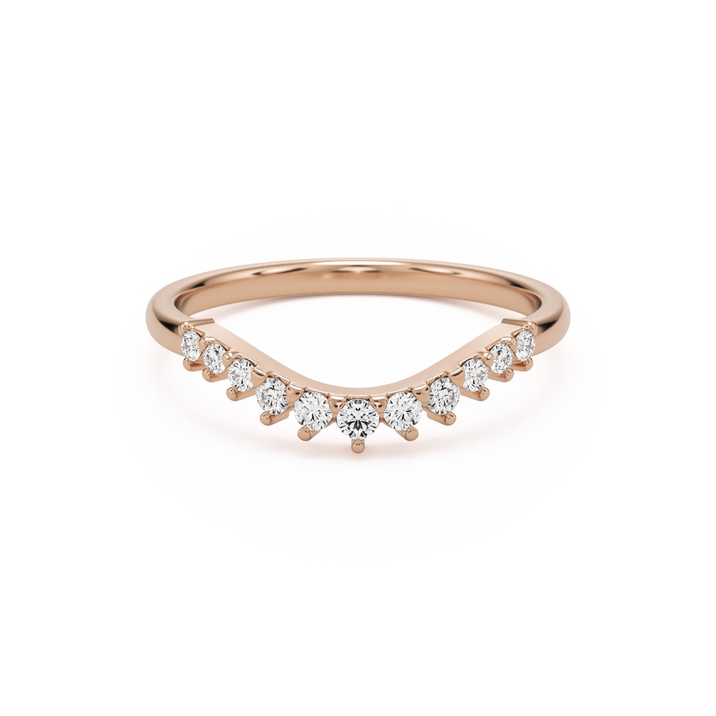 wide curve pave wedding band 14k rose gold