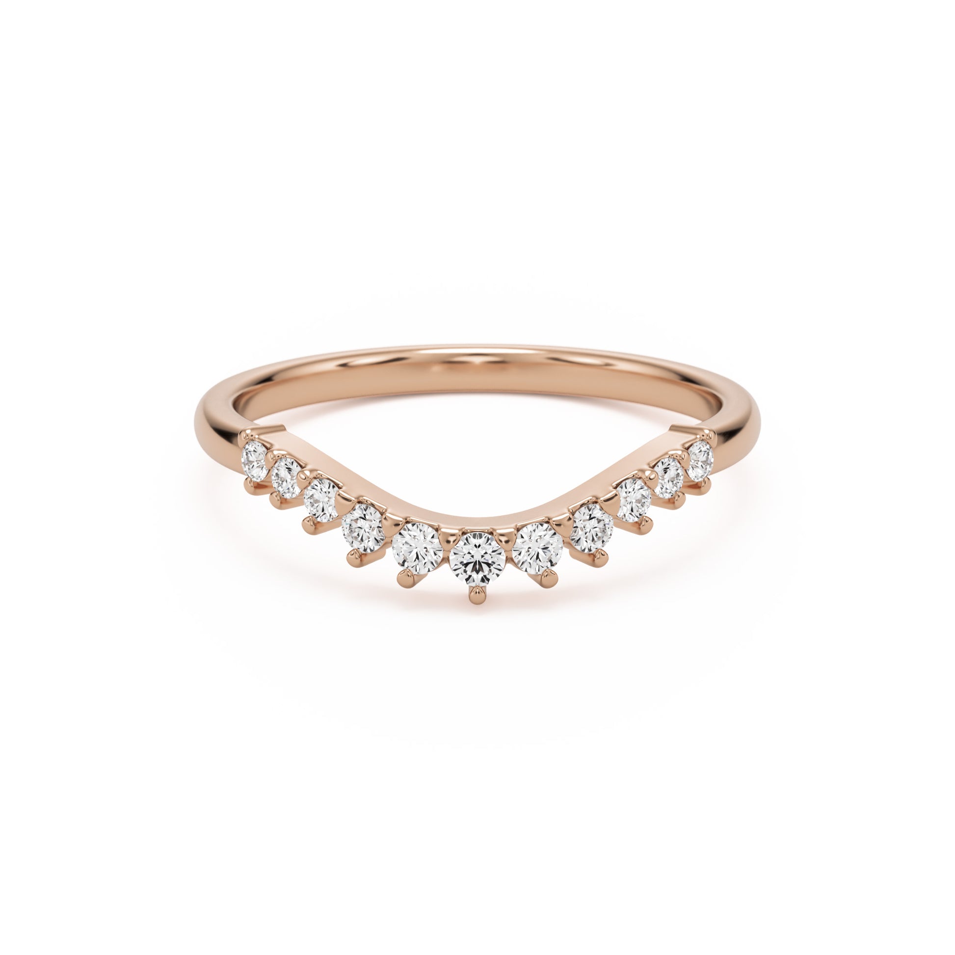 wide curve pave wedding band 14k rose gold