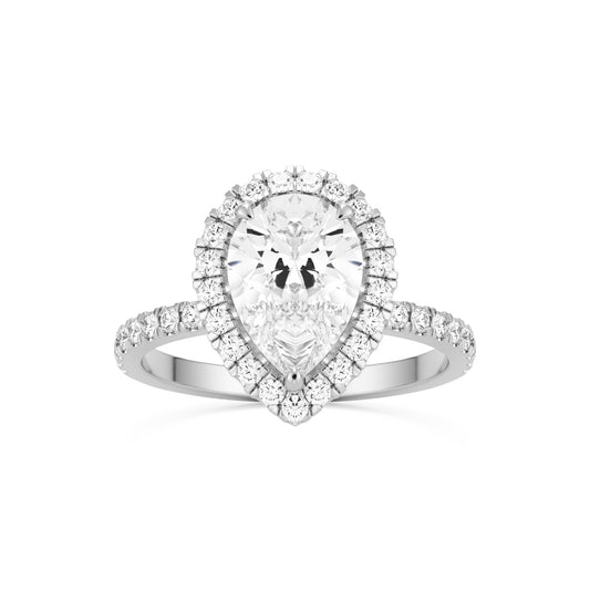 pear halo pavé 14k white gold