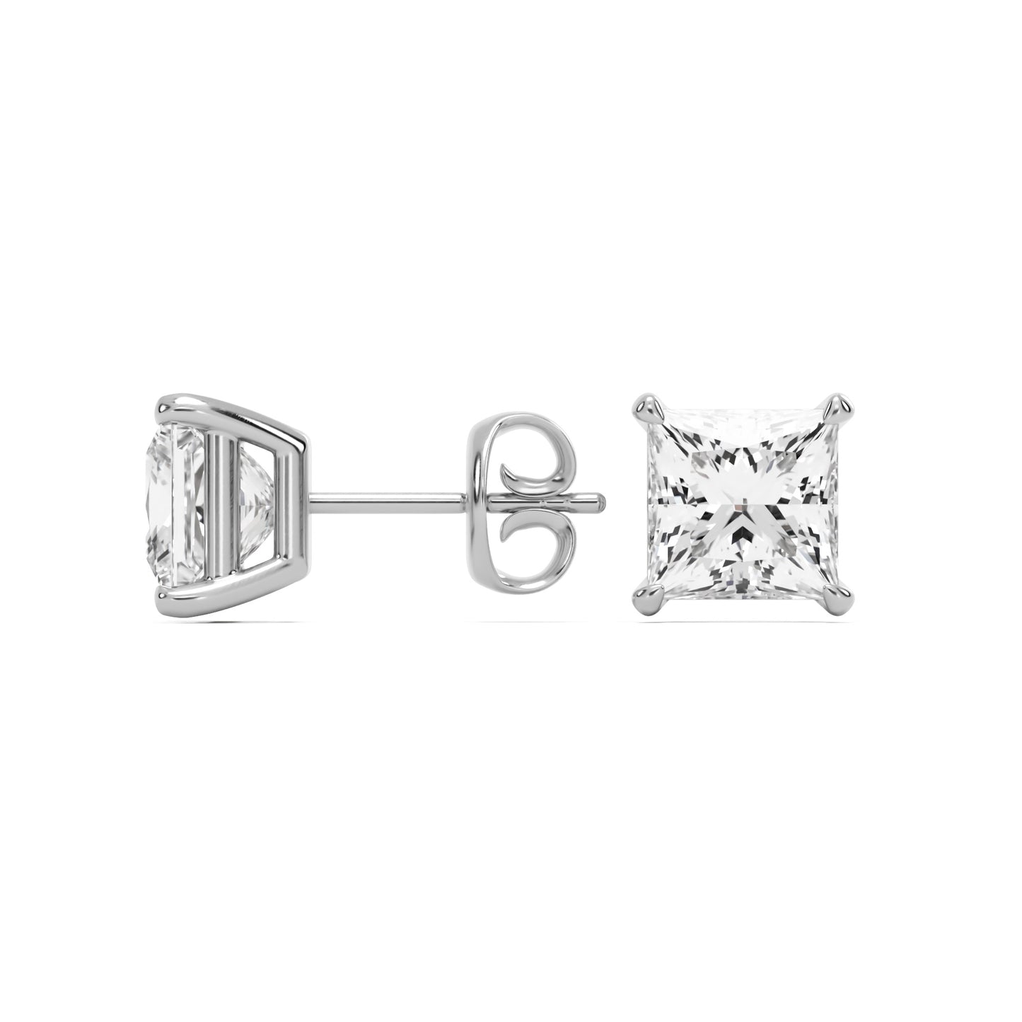 princess diamond stud earrings 14k white gold