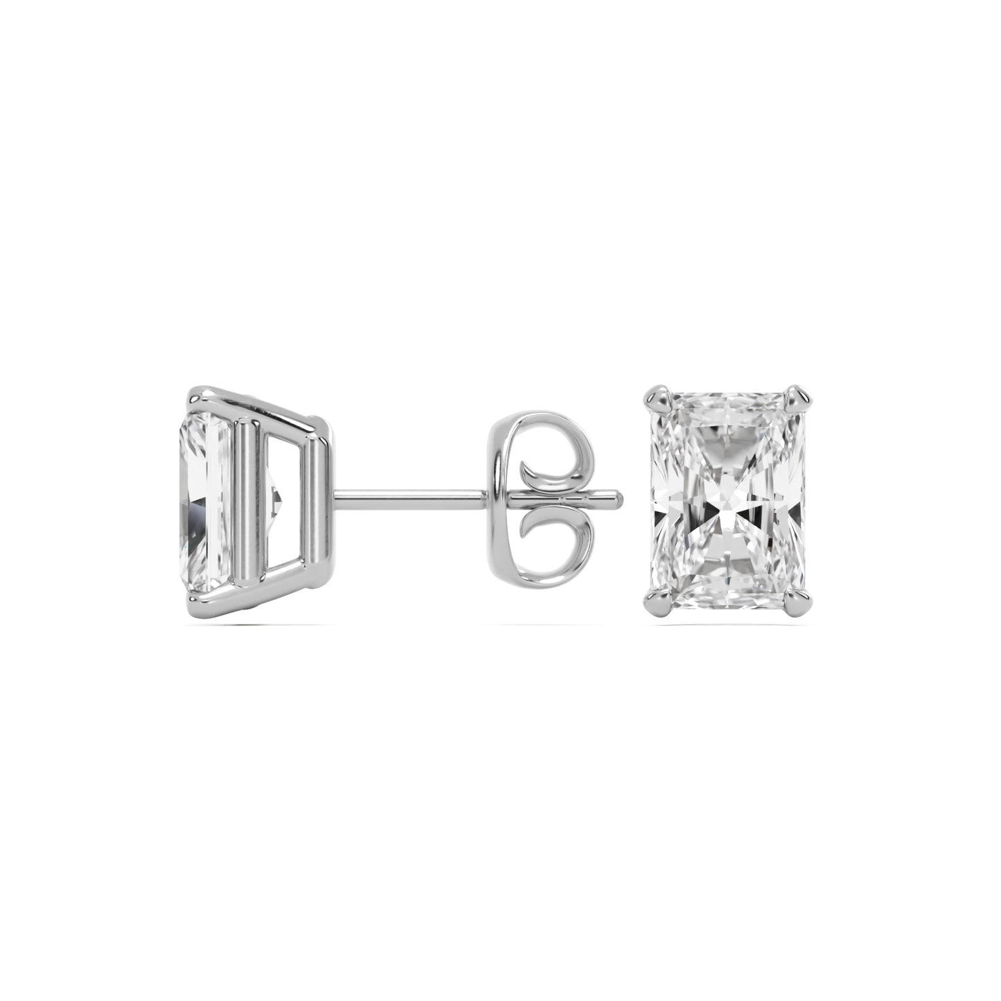 radiant moissanite stud earrings 14k white gold