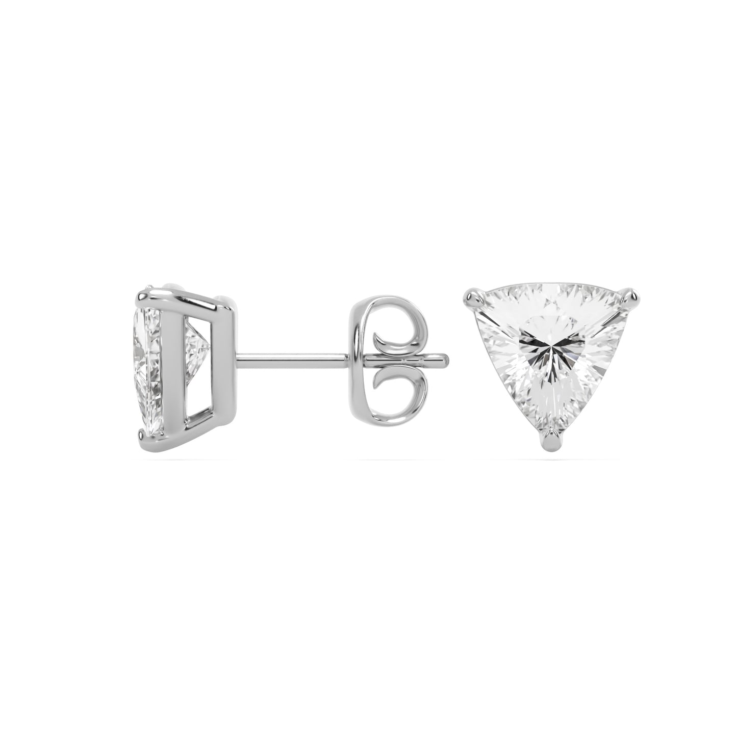 trillion moissanite stud earrings 14k white gold