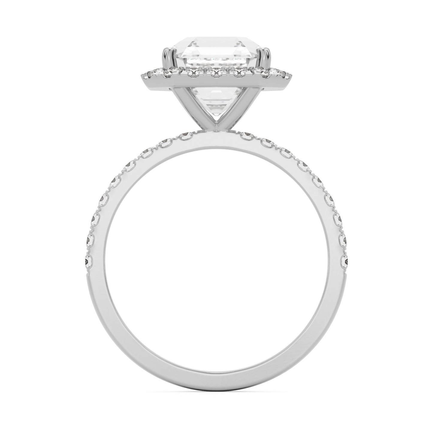 asscher halo pavé solitaire 14k white gold