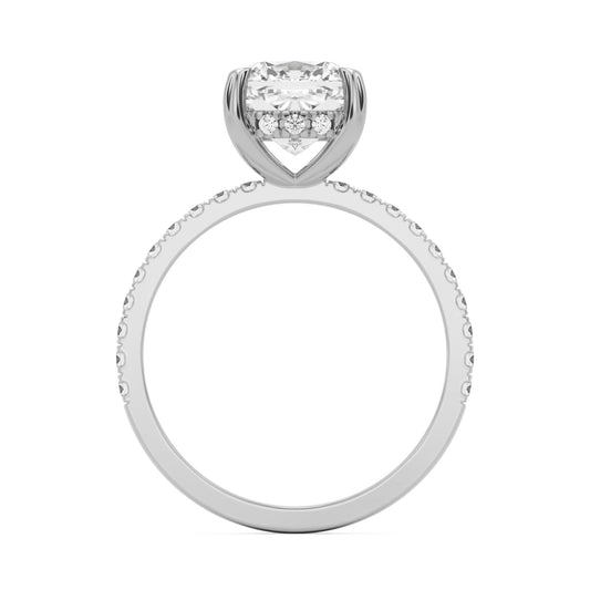 moissanite elongated cushion hidden halo pave 14k white gold