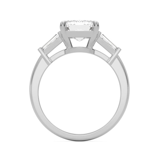 emerald moissanite three stone 14k white gold
