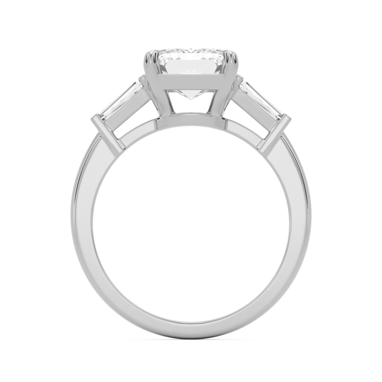 emerald moissanite three stone platinum