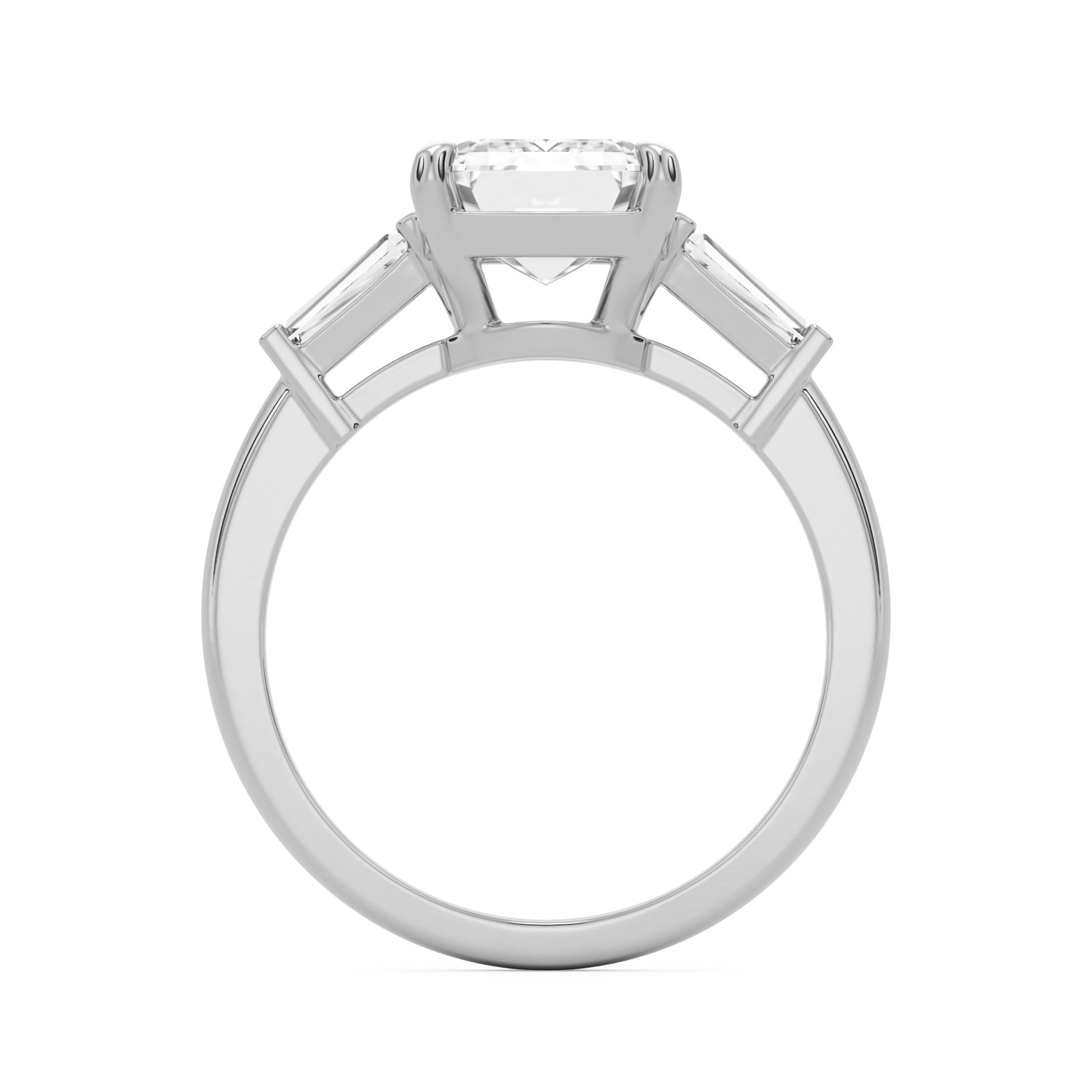 emerald moissanite three stone platinum