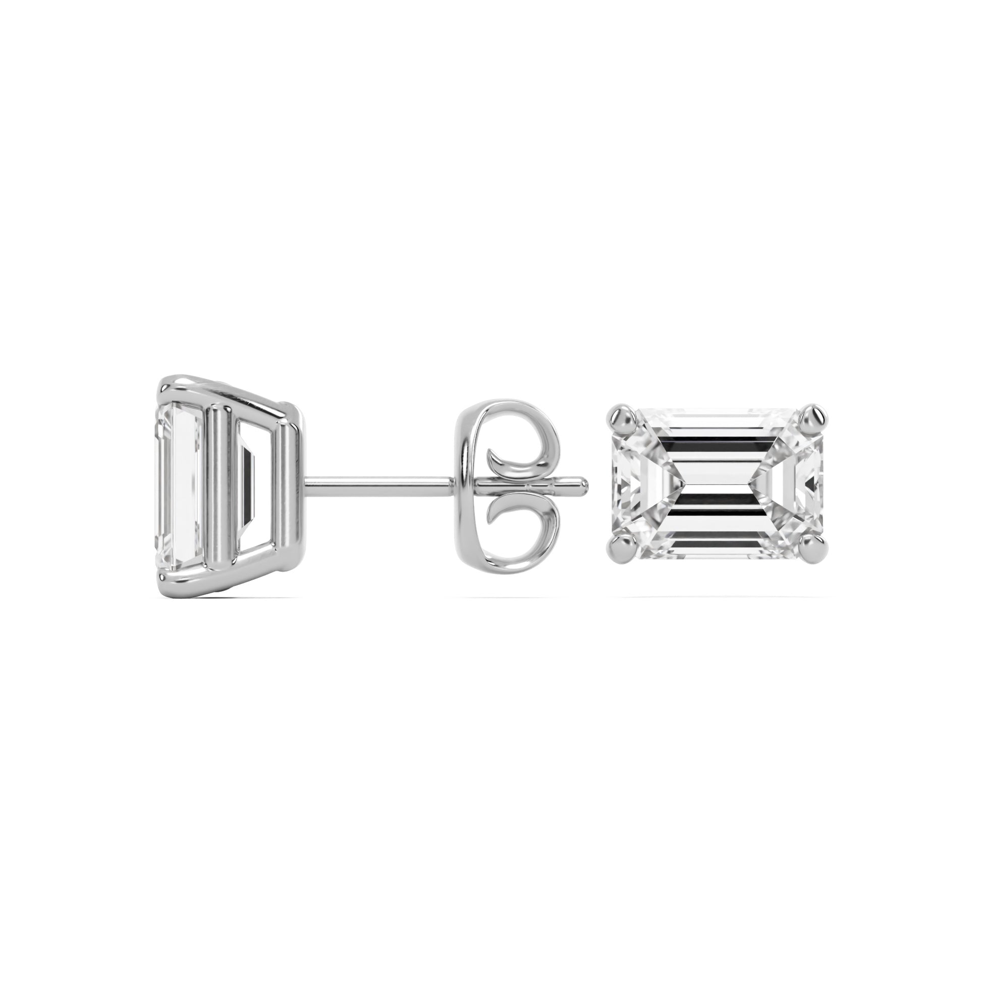 emerald moissanite stud earrings 14k white gold