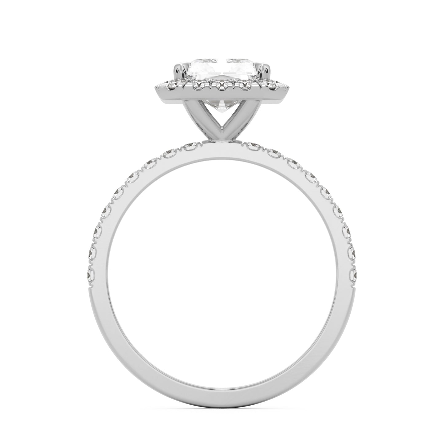 radiant moissanite halo pavé solitaire platinum