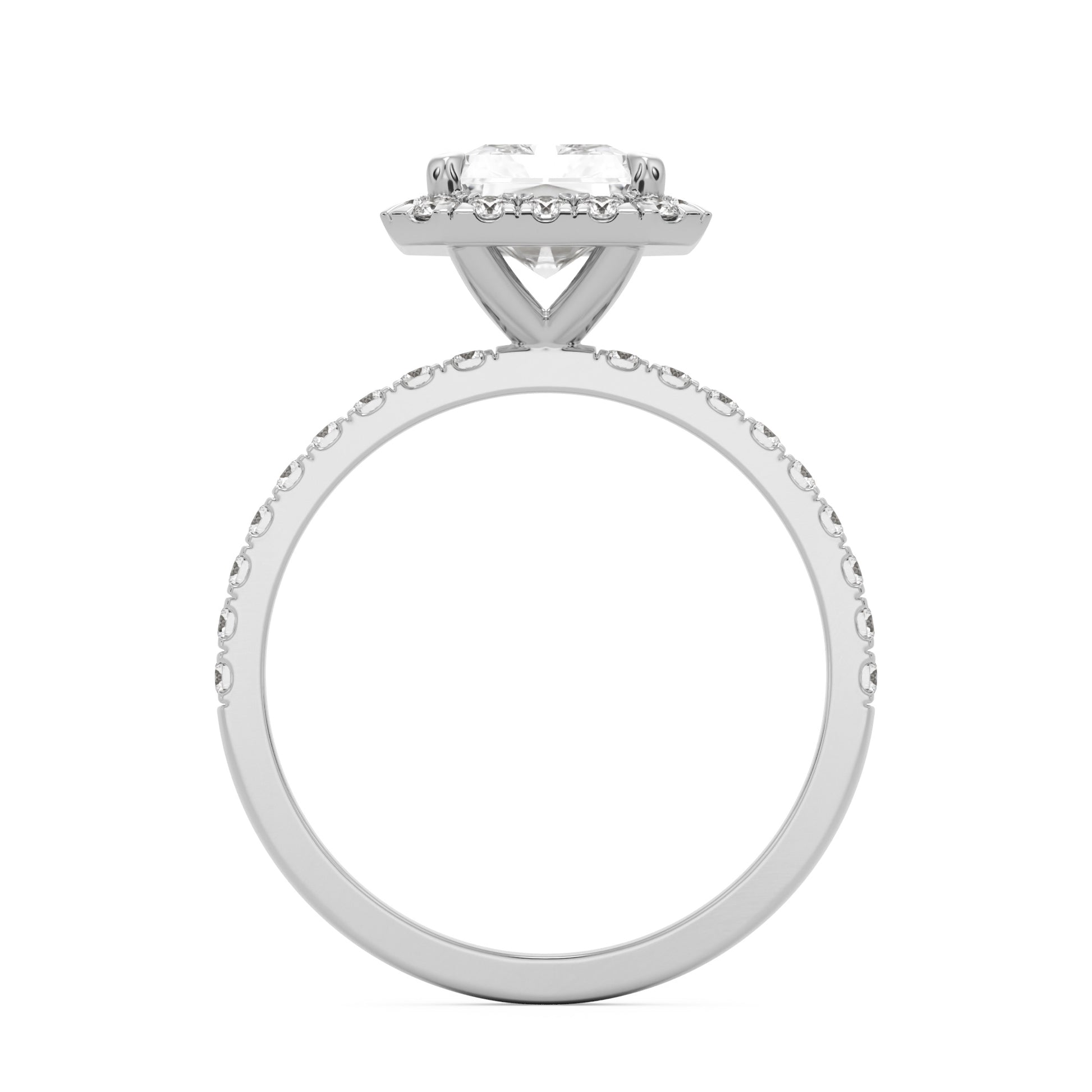 radiant moissanite halo pavé solitaire platinum