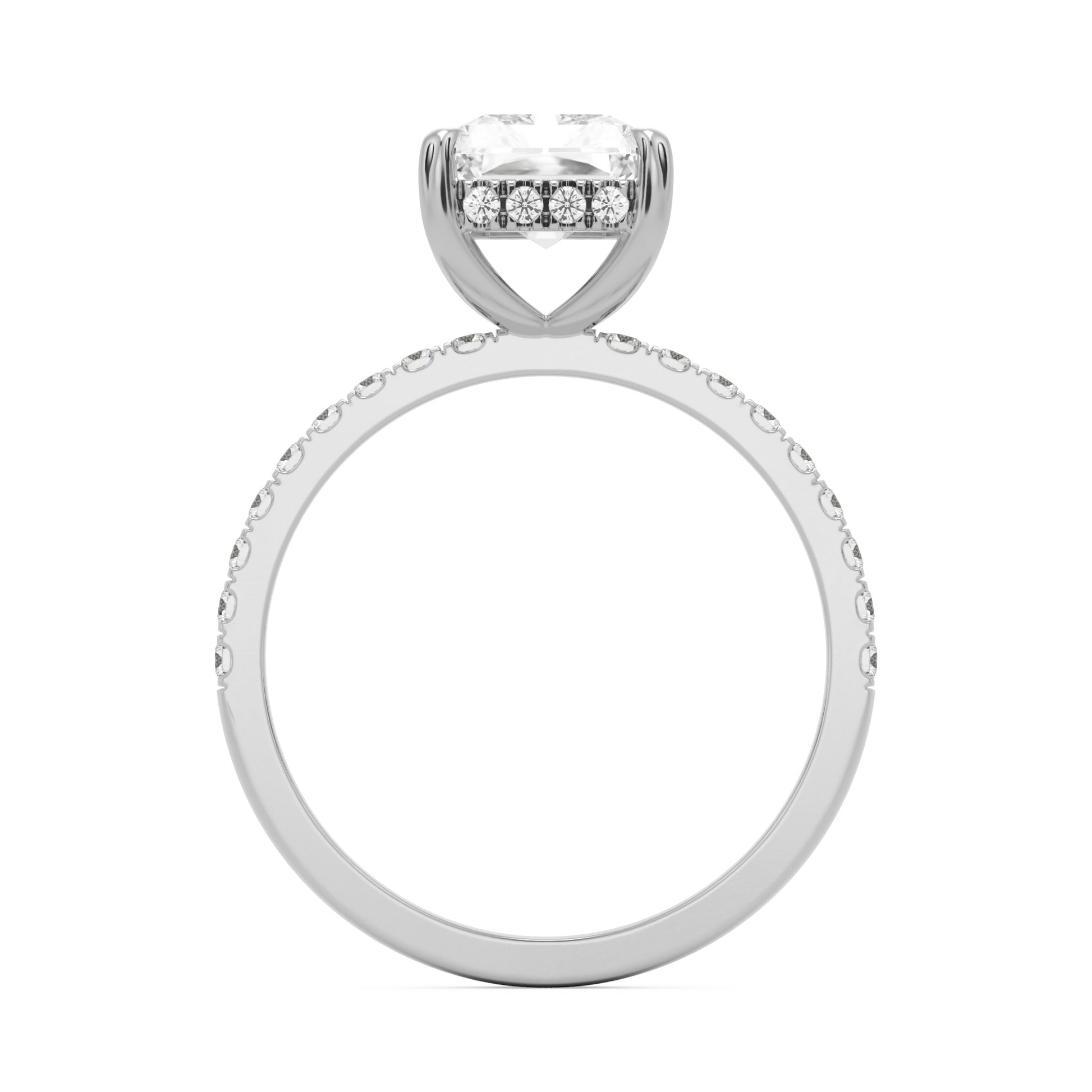 radiant moissanite hidden halo pavé solitaire 14k white gold