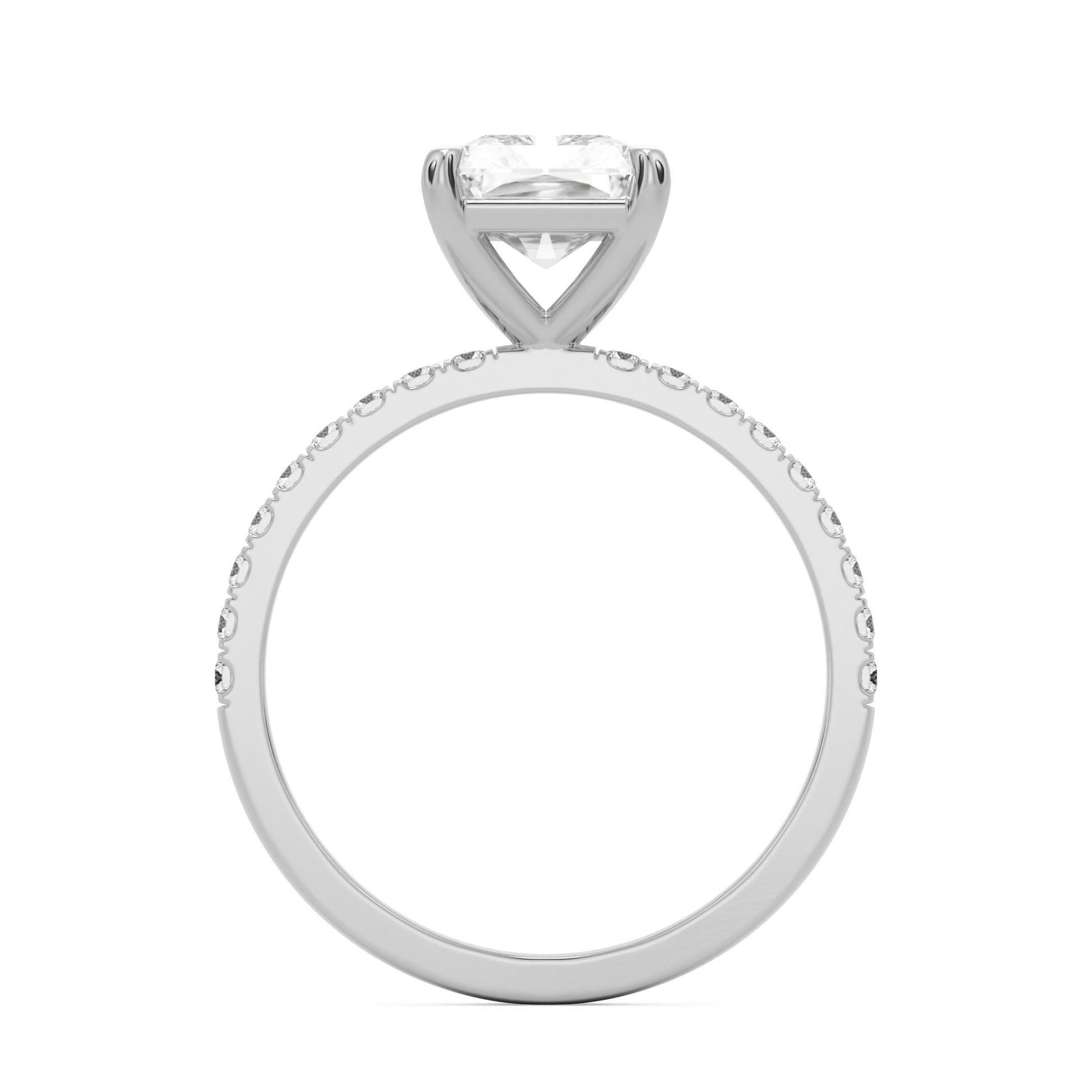 radiant moissanite pavé solitaire 14k white gold