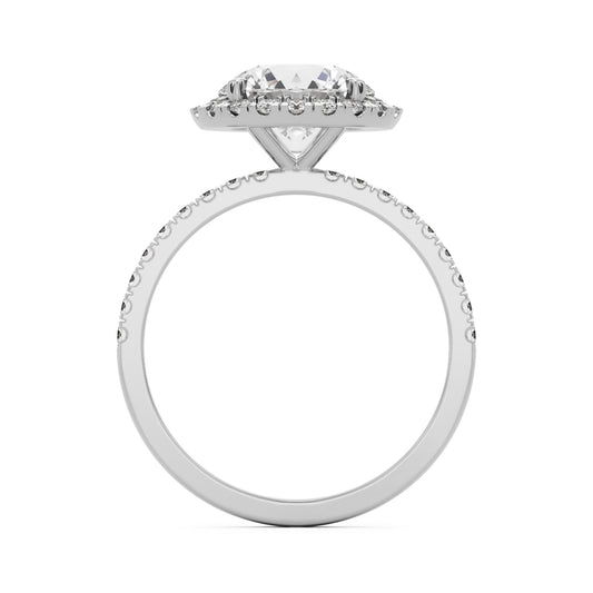 round solitaire halo pavé 14K white gold