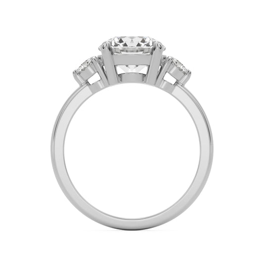 round moissanite three stone 14k white gold