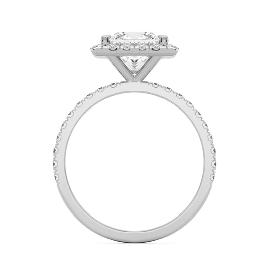 square moissanite halo pavé solitaire 14k white gold