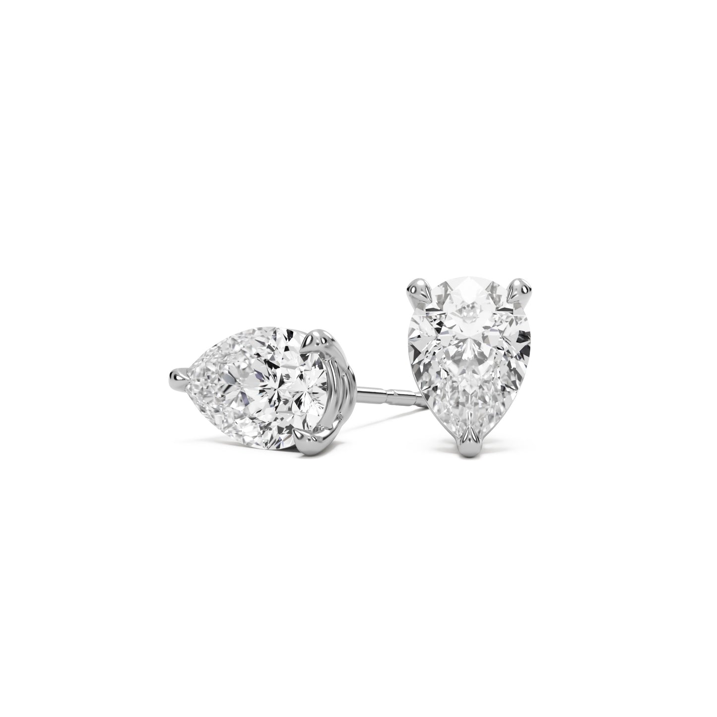 pear diamond stud earrings 14k white gold