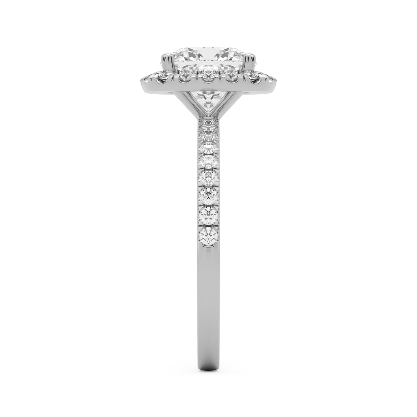 moissanite elongated cushion halo pavé solitaire 14k white gold