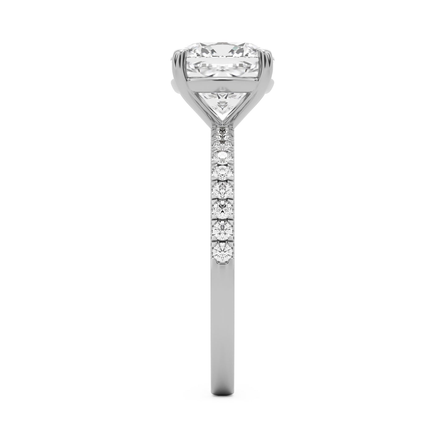 moissanite elongated cushion pavé solitaire 14k white gold