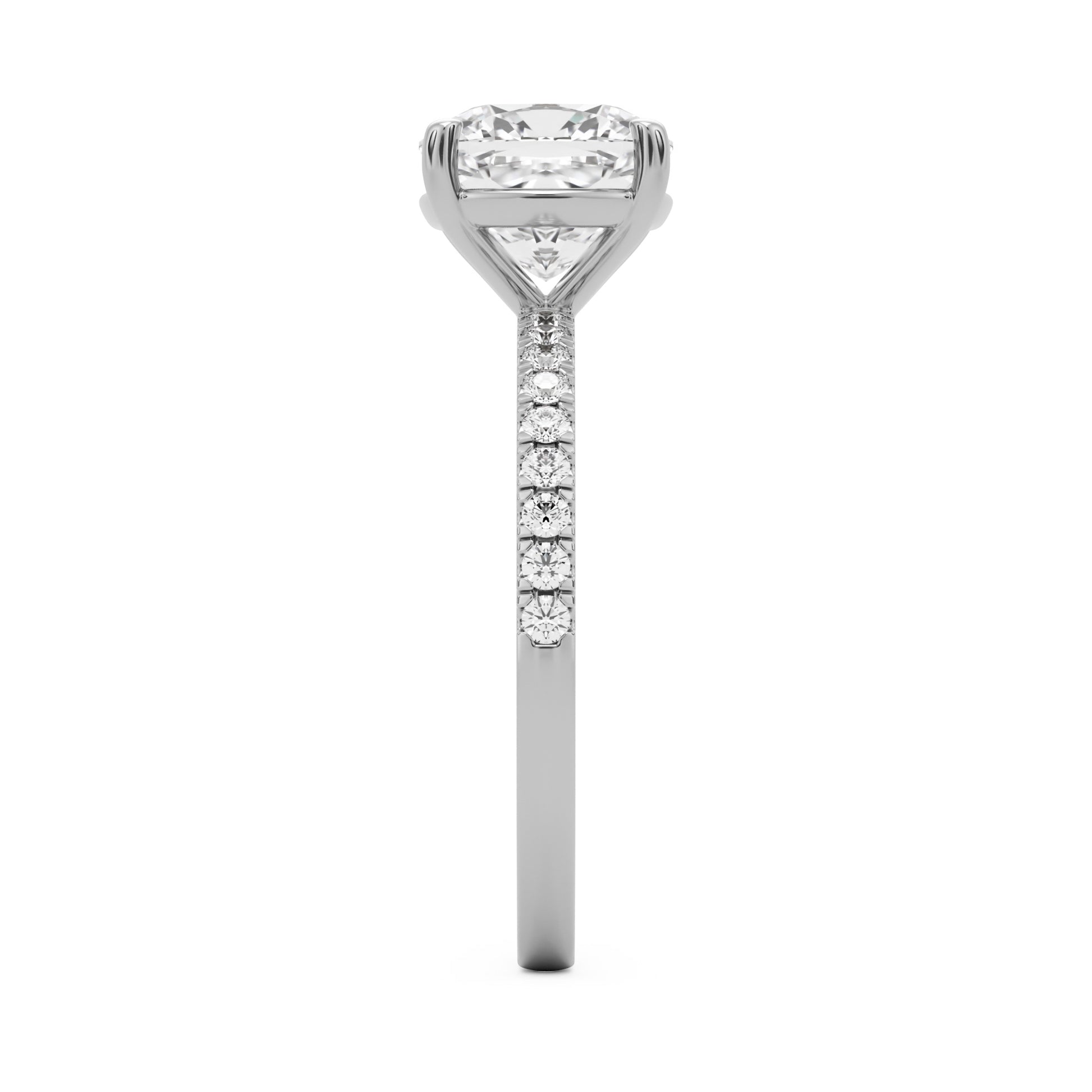 moissanite elongated cushion pavé solitaire 14k white gold