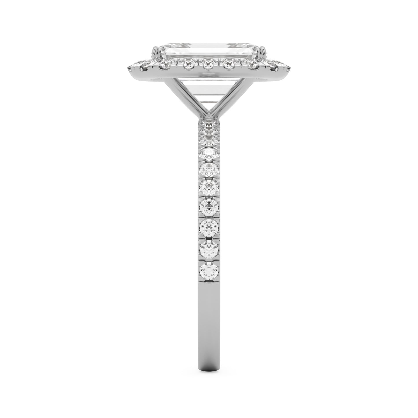 emerald halo pavé platinum