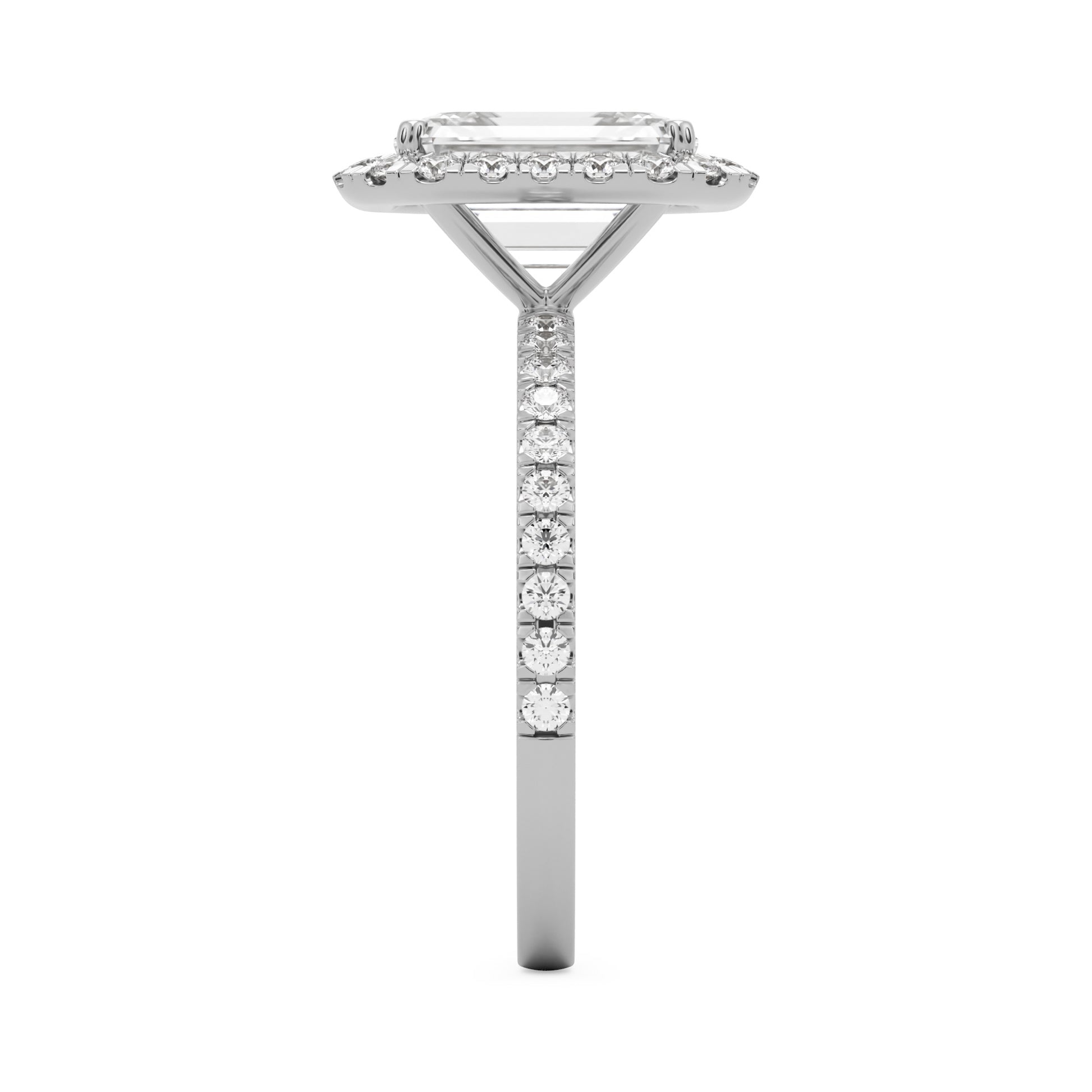 emerald halo pavé platinum