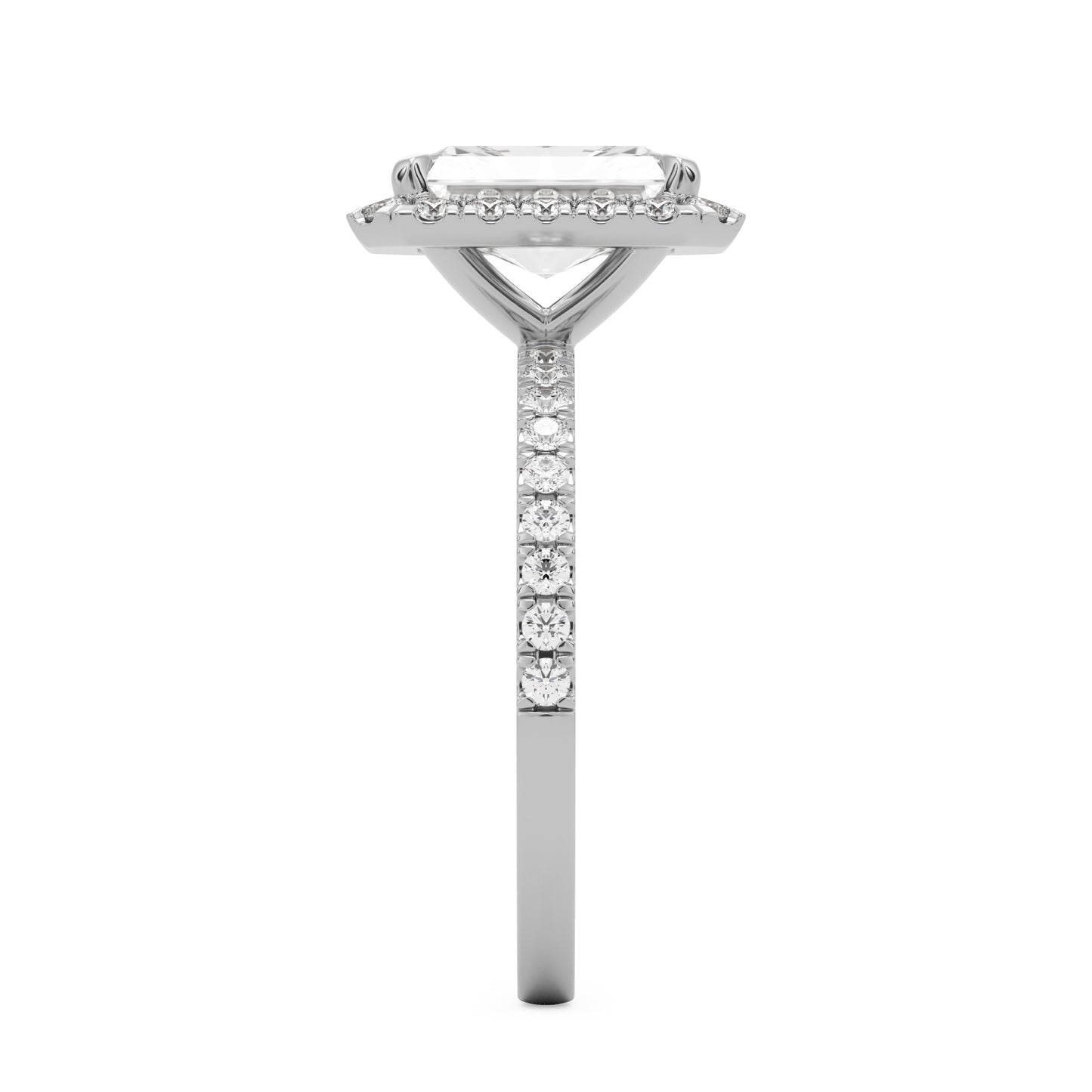 radiant moissanite halo pavé solitaire platinum