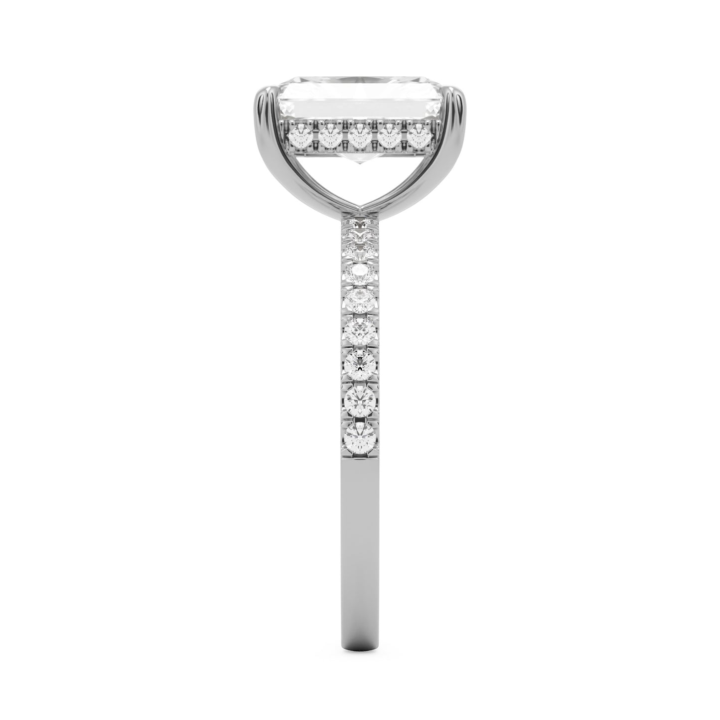 radiant moissanite hidden halo pavé solitaire platinum