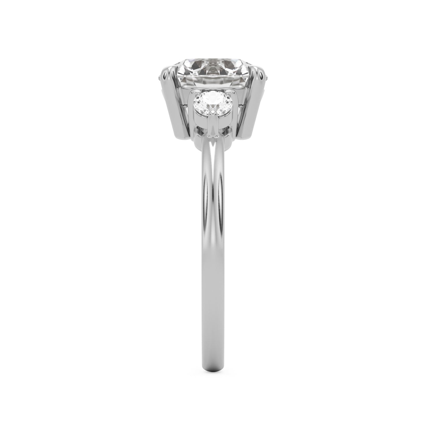 round moissanite three stone platinum