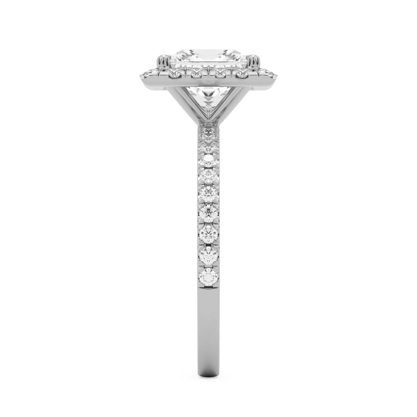 square moissanite halo pavé solitaire platinum