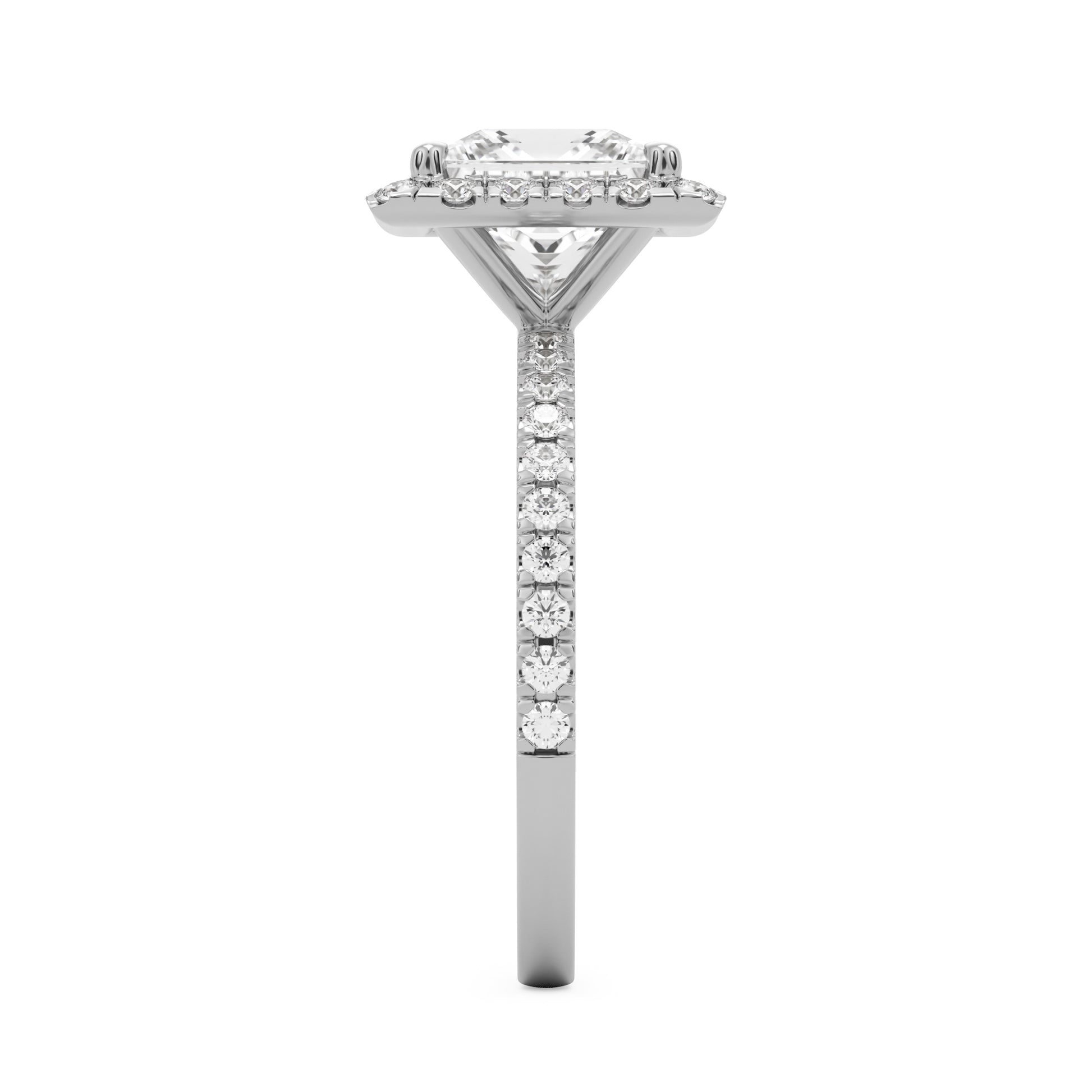 square moissanite halo pavé solitaire platinum