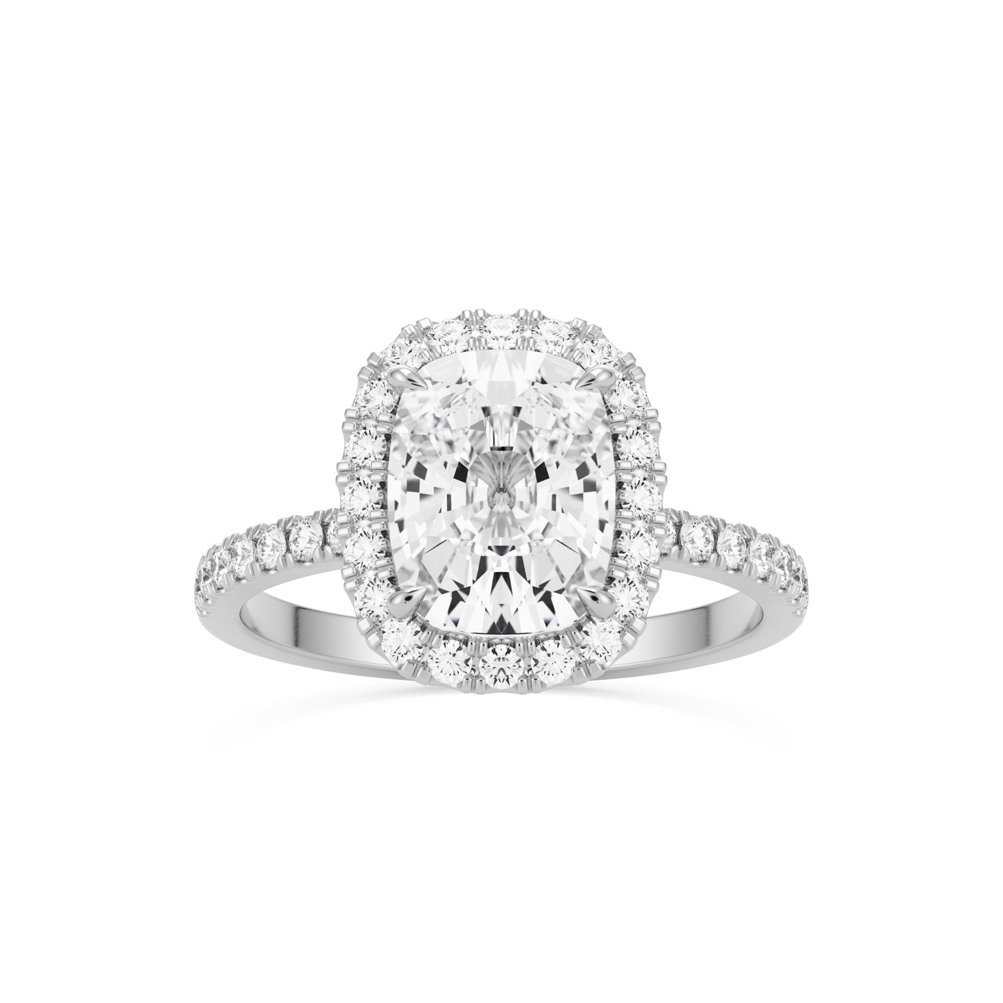 moissanite elongated cushion halo pavé solitaire platinum