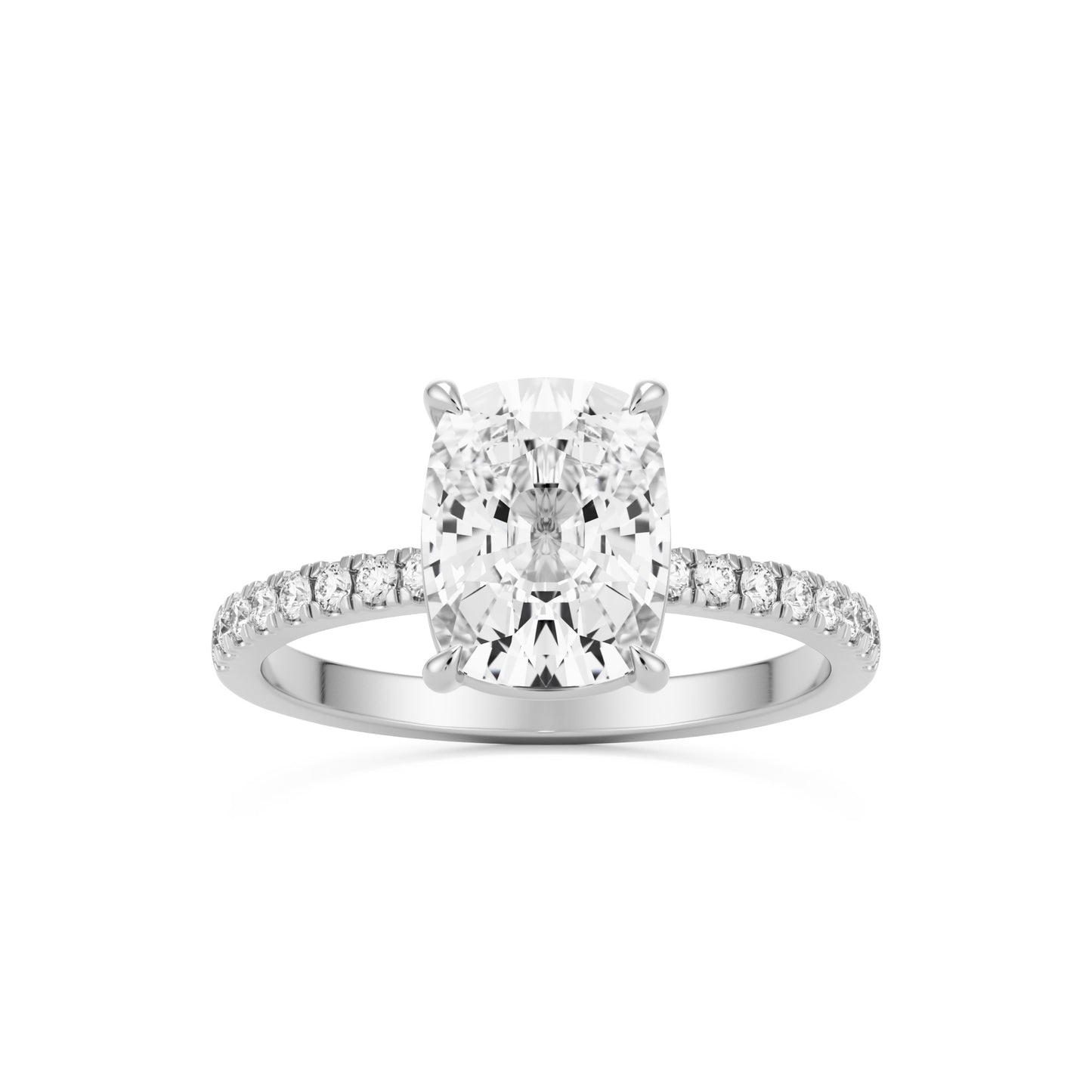 moissanite elongated cushion pavé solitaire platinum