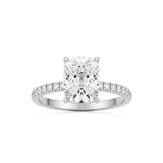 moissanite elongated cushion pavé solitaire 14k white gold