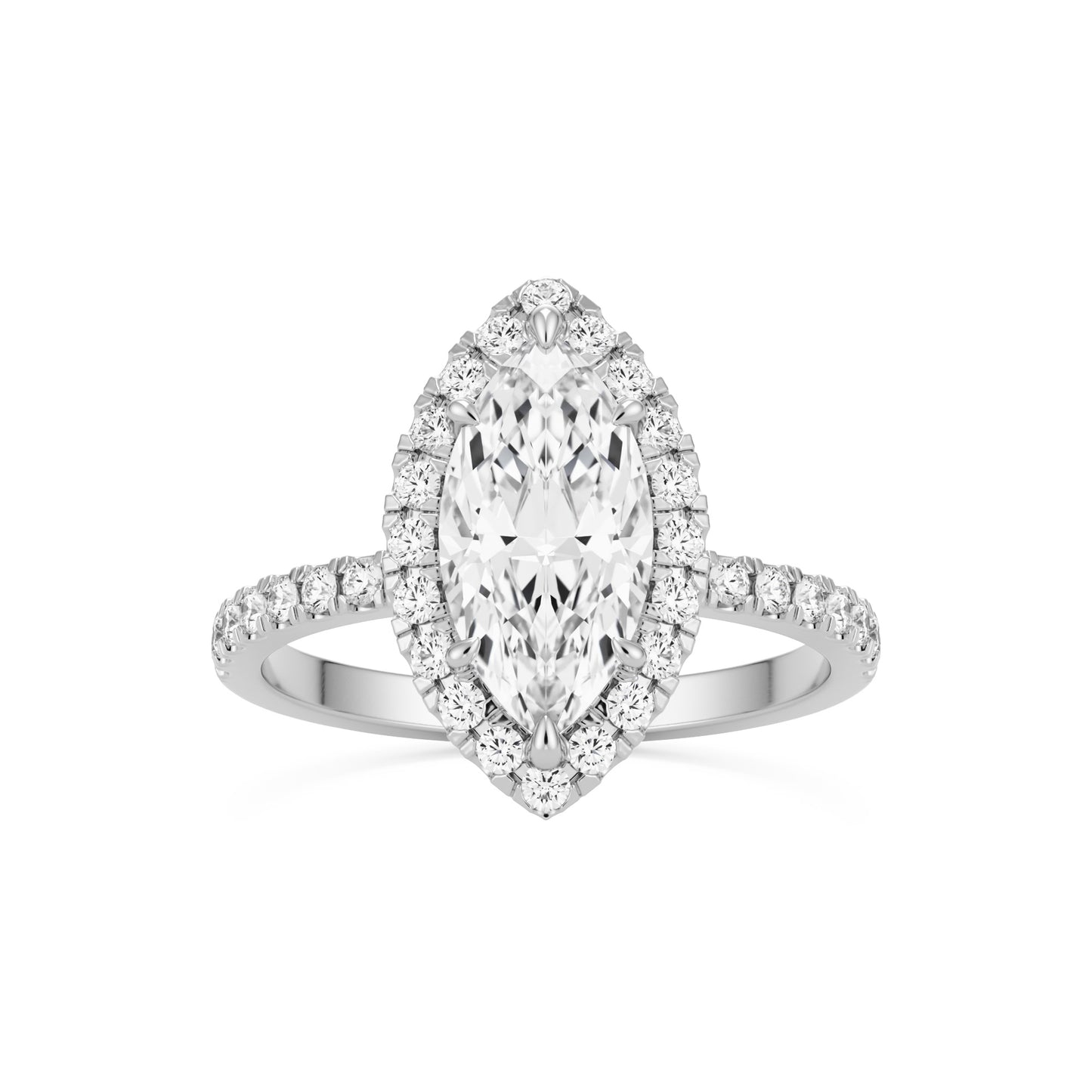 marquise moissanite halo pavé solitaire 14k white gold