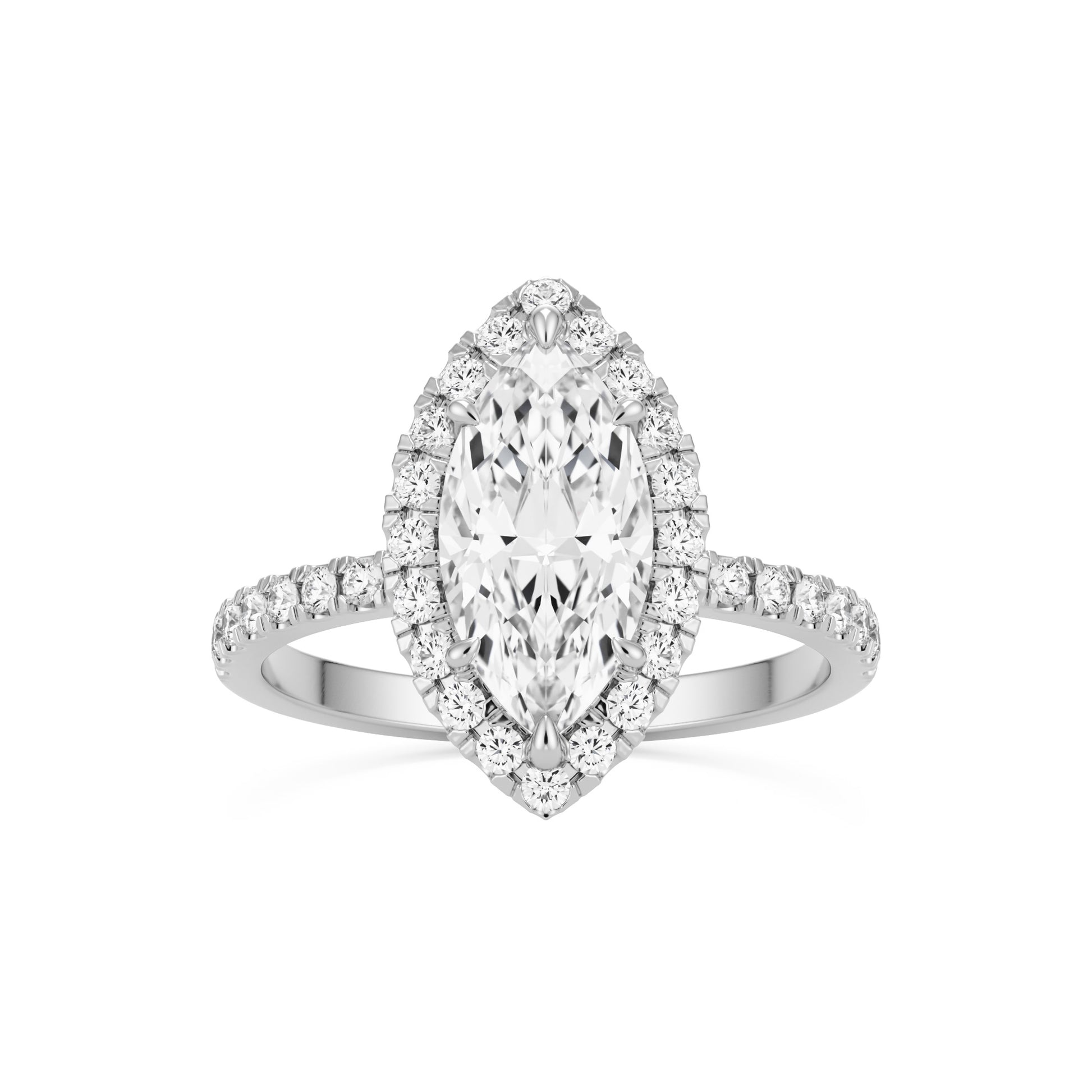 marquise moissanite halo pavé solitaire platinum