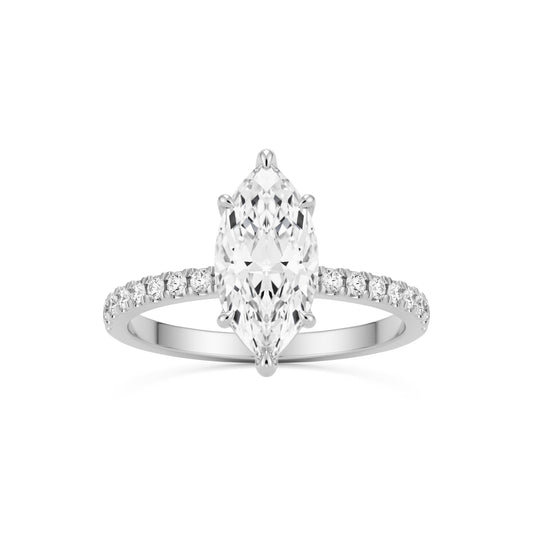 marquise moissanite pavé solitaire 14k white gold