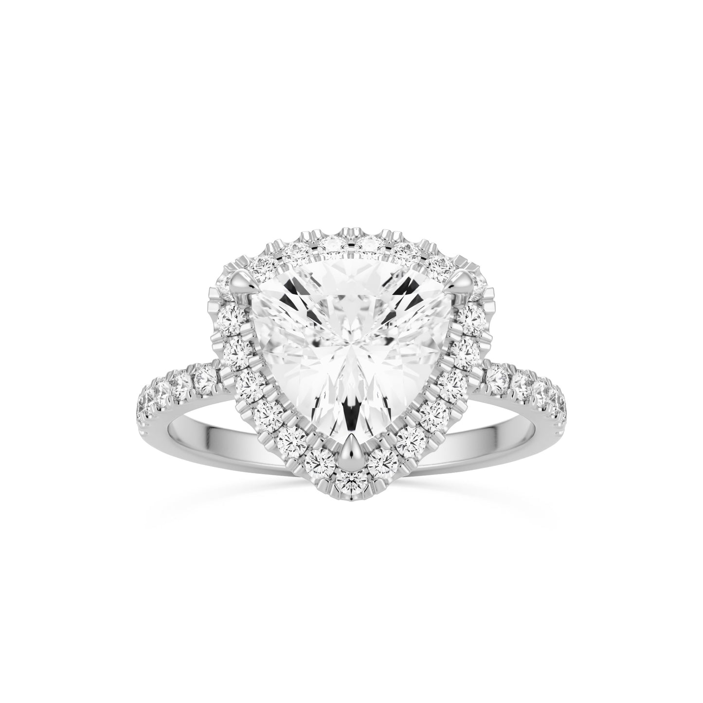 trillion halo pavé solitaire 14k white gold