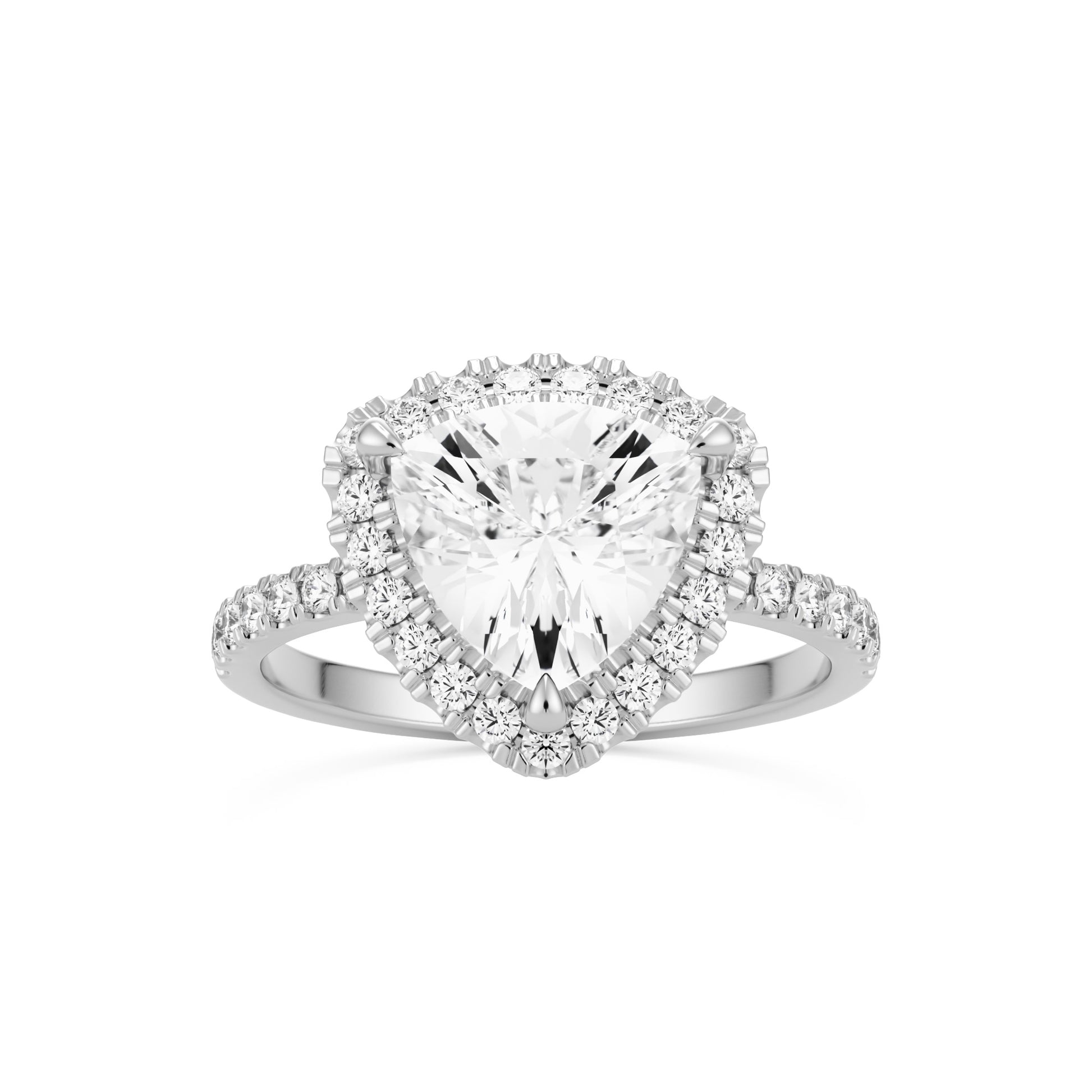 trillion halo pavé solitaire 14k white gold