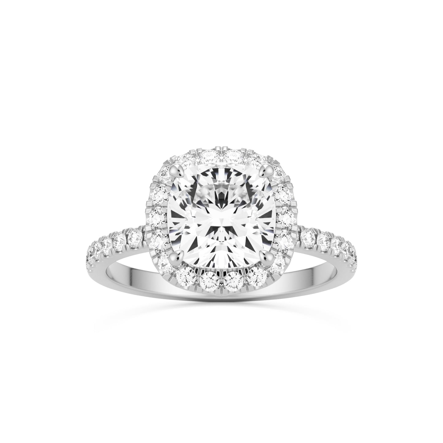 cushion halo pave 14k white gold