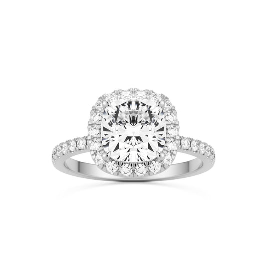 cushion halo pave 14k white gold