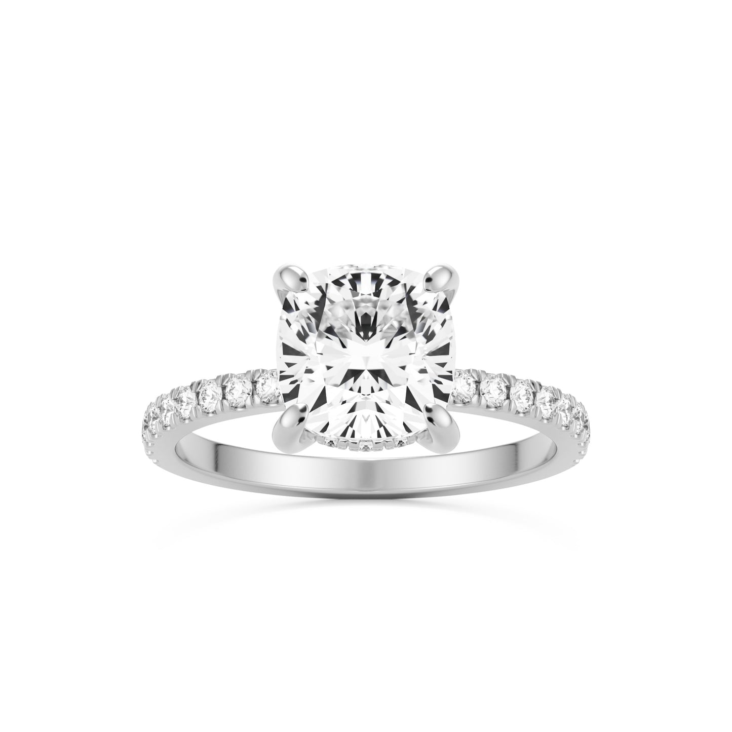 cushion hidden halo pave 14k white gold